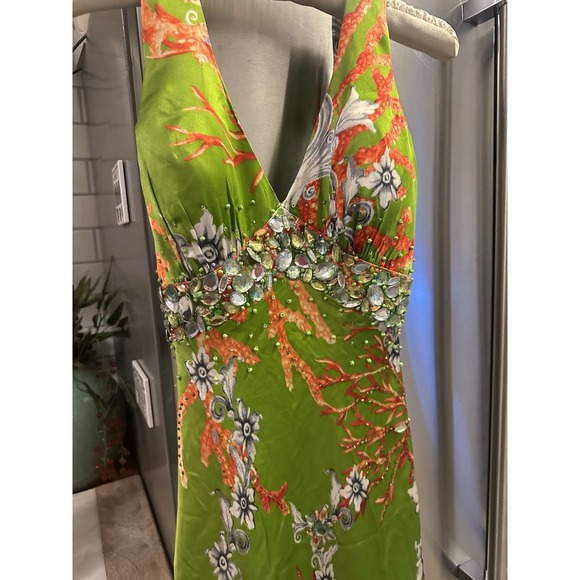 Mary.LCouture Silk Maxi Halter Beaded Dress Sz2 Prom Wedding Formal Opera NWT - Picture 9 of 13